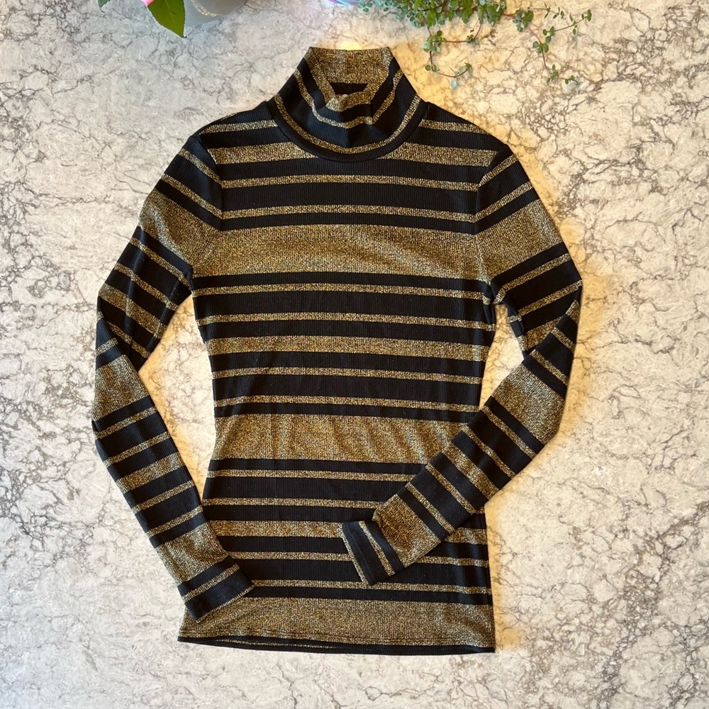 BCBGMaxAzria Sheer Gold & Black Striped Long Sleeve Top - First Posh Show 10/28 - Picture 3 of 7